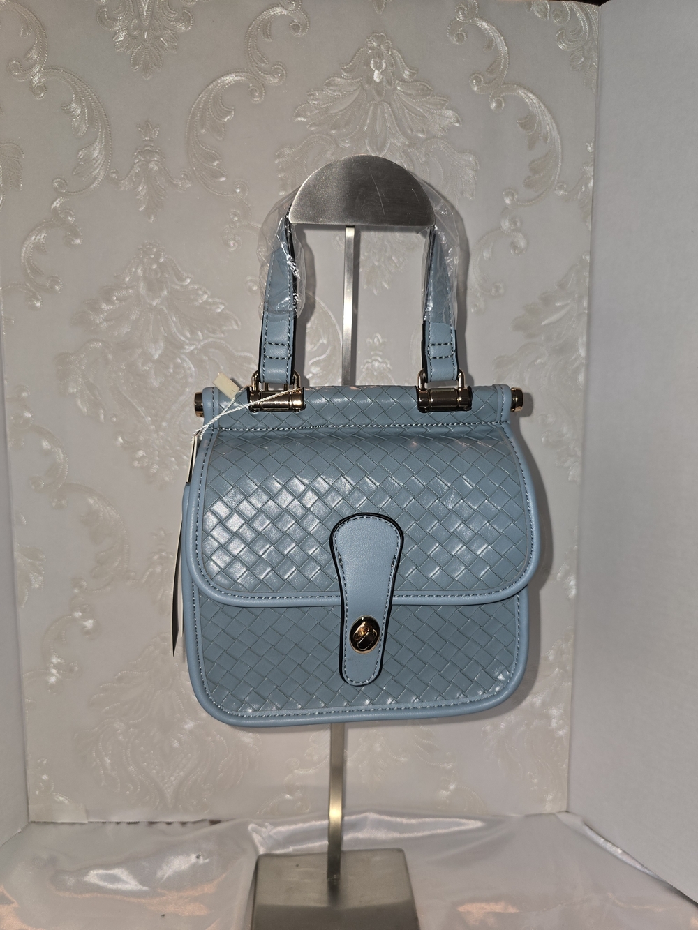 Light Blue Woven Top-Handle Women's Bag & Crossbody